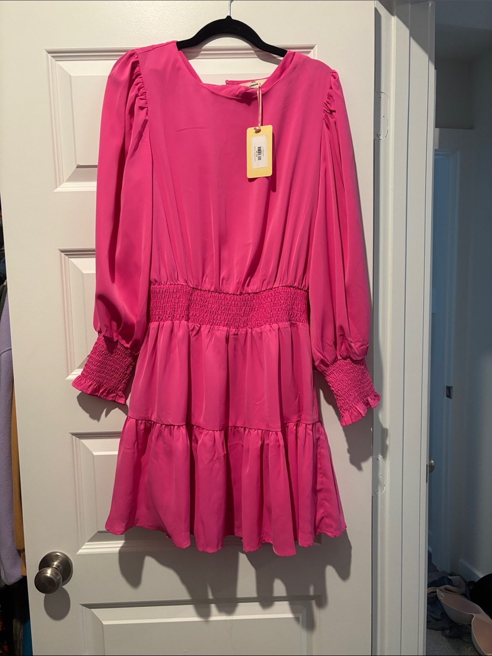 Entro Hot Pink Long Sleeve Tiered Dress